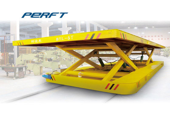 scissor hydraulic lifting electric rail transfer cart for warehouse material handling